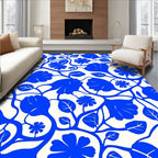 Vivid Blue Floral Vine Pattern Rug