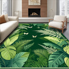 Lush Tropical Fern and Butterfly Pattern Rug