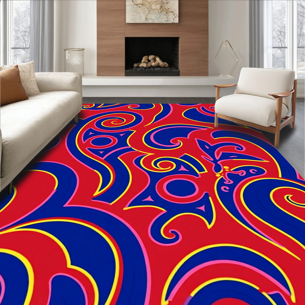 Bold Red Blue Swirls Accent Rug