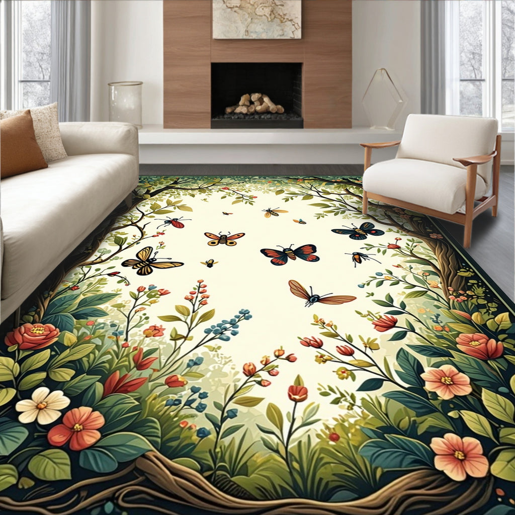 Whimsical Garden Butterflies Blooms Rug