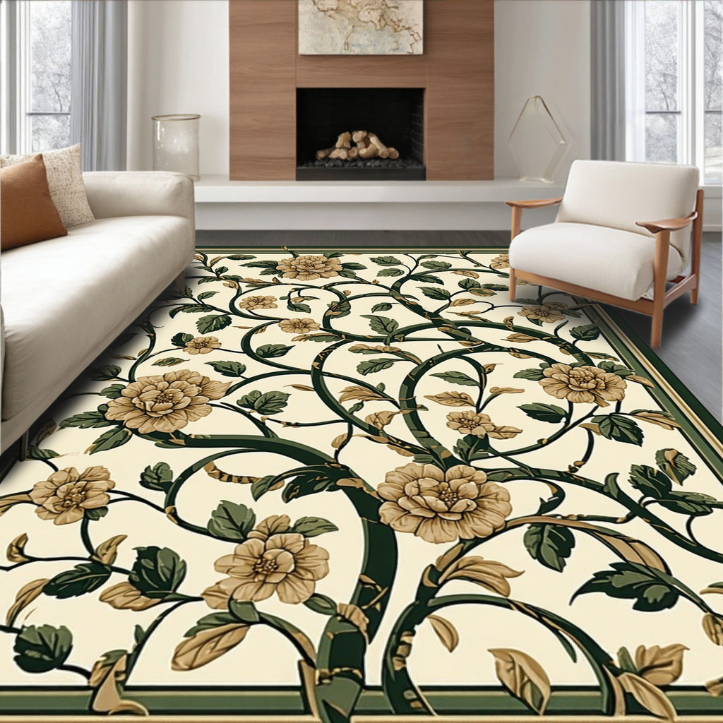 Elegant Floral Vine Botanical Pattern Rug