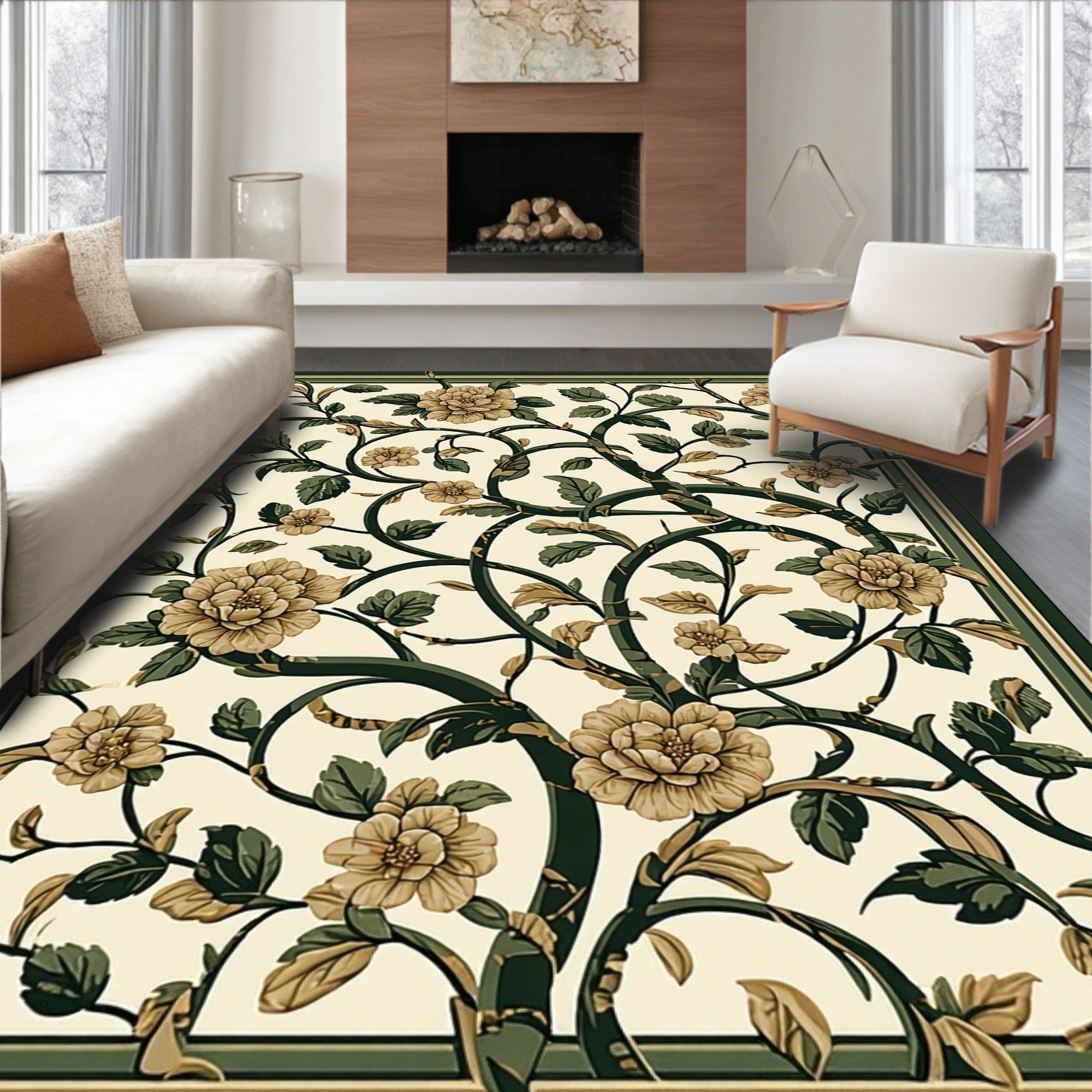 Elegant Floral Vine Botanical Pattern Rug