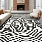 Abstract Wavy Black White Stripes Rug