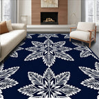 Deep Blue White Fern Medallion Rug