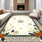 Festive Holly Snowflake Border Pattern Rug