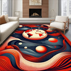 Abstract Globe With Red Waves Rug