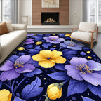 Purple Yellow Floral Pattern Rug