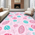 Pink Teal Whimsical Floral Leaf Pattern Rug