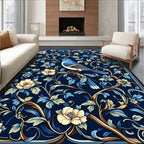 Blue Bird Floral Vine Artwork Rug