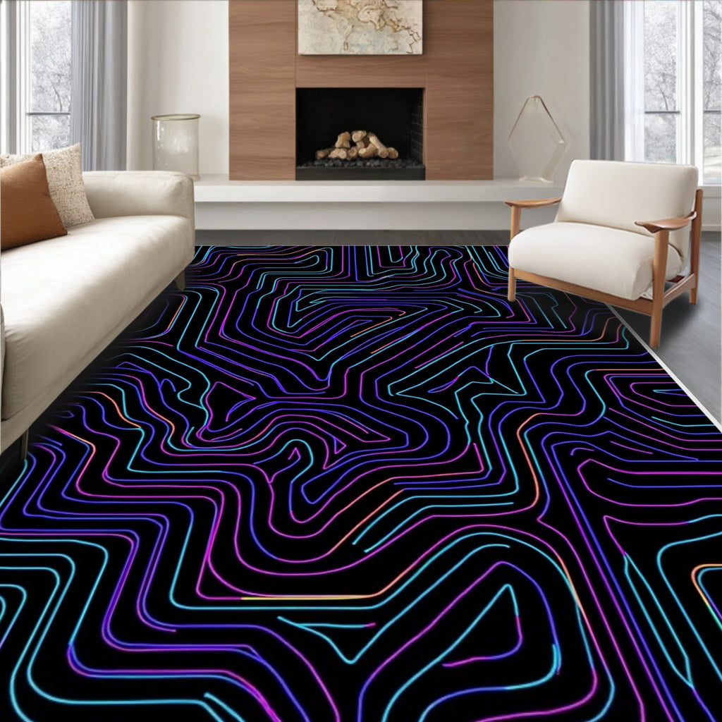 Striped Circuit Abstract Neon Lines Rug