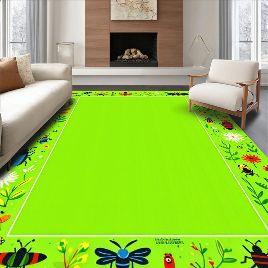 Whimsical Garden Insect Floral Border Rug
