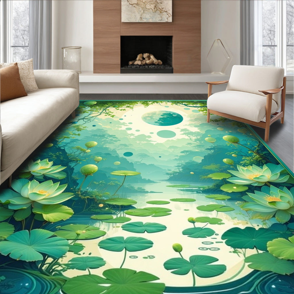 Mystical Water Lily Moonscape Scene Rug