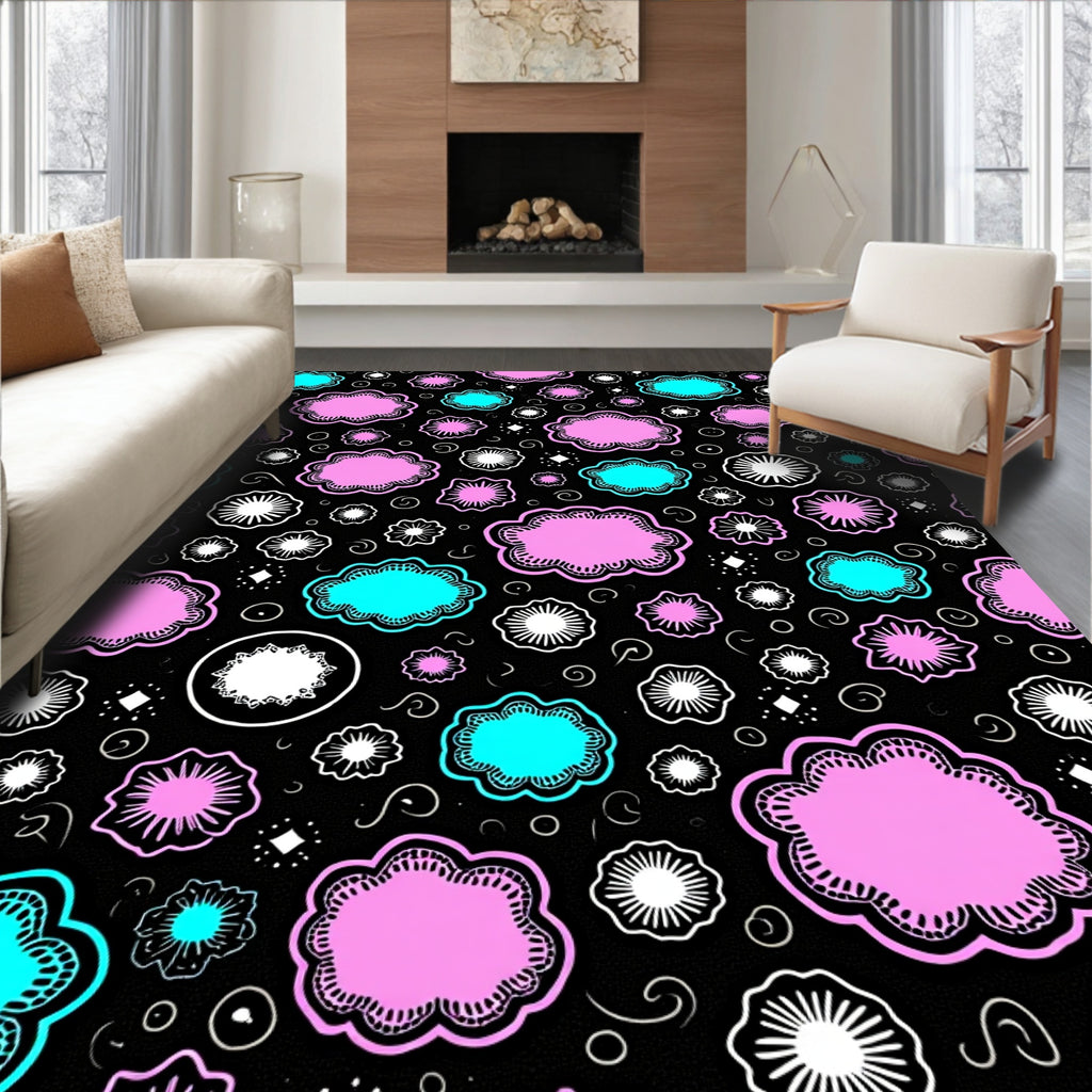 Pink Cyan Floral Whimsical Patchwork Rug