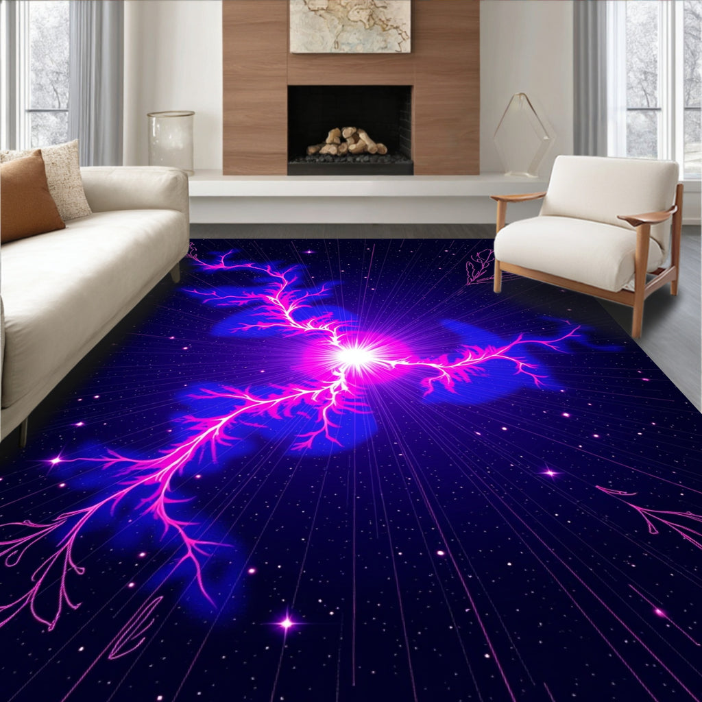 Cosmic Pink Lightning Starry Night Rug