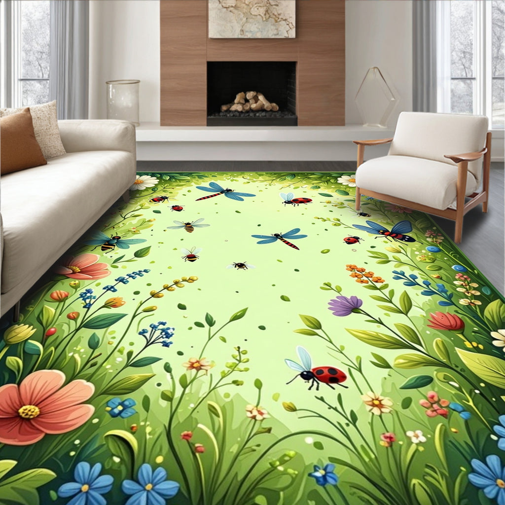 Whimsical Insects And Floral Garden Design Rug