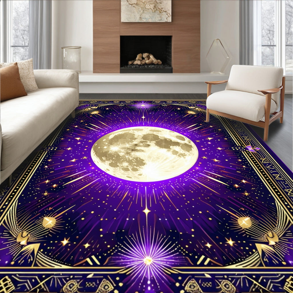Purple Moon Stars Celestial Design Rug