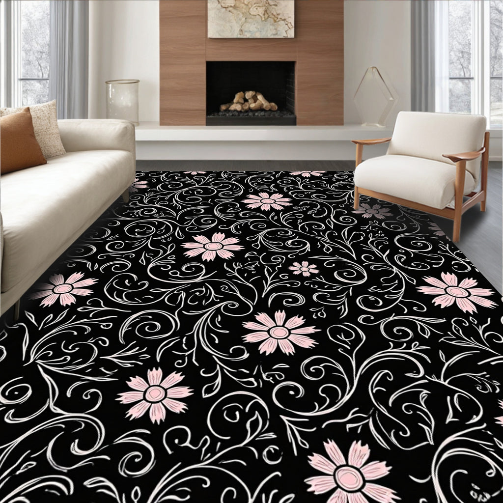 Elegant Floral Swirl Pattern Rug