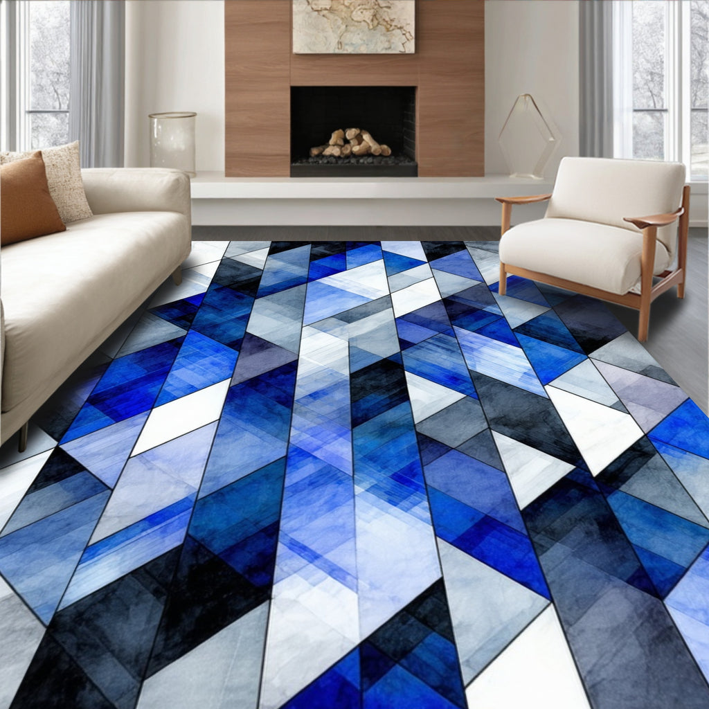 Geometric Blue Watercolor Design Rug