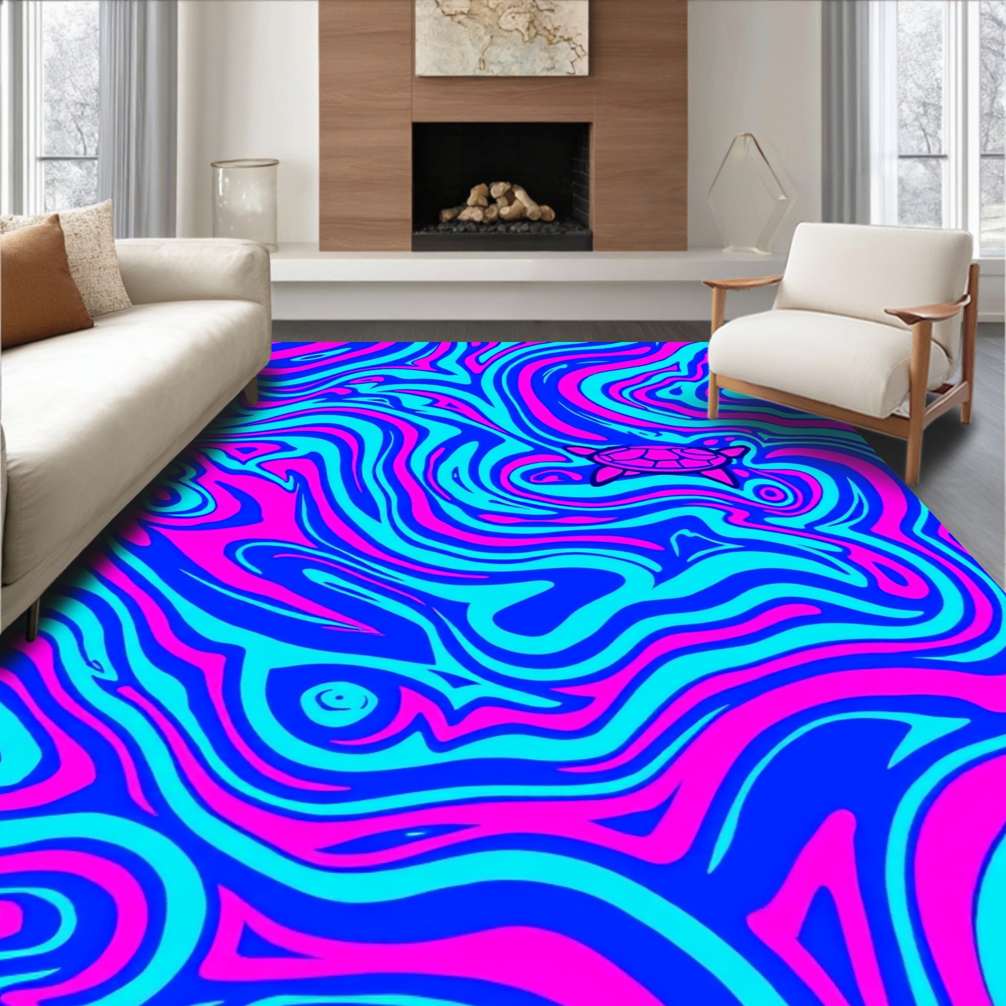 Trippy Swirl Turtle Pattern Rug