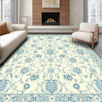 Ornate Blue Floral Border Pattern Rug