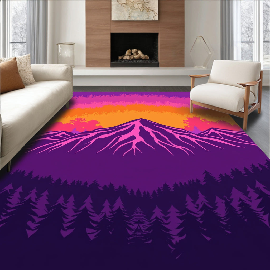 Vibrant Mountain Forest Landscape Design Rug