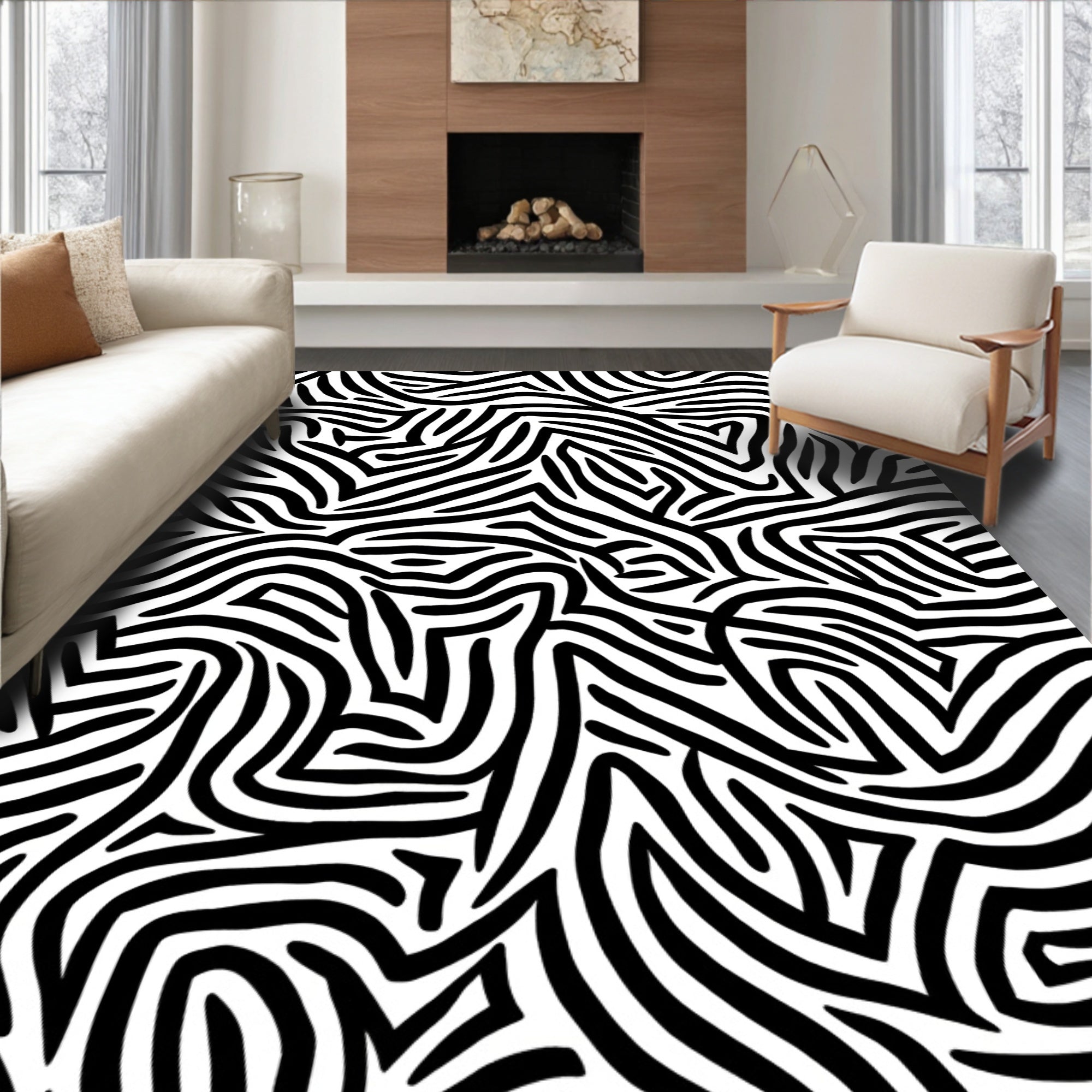 Wild Organic Black White Pattern Rug