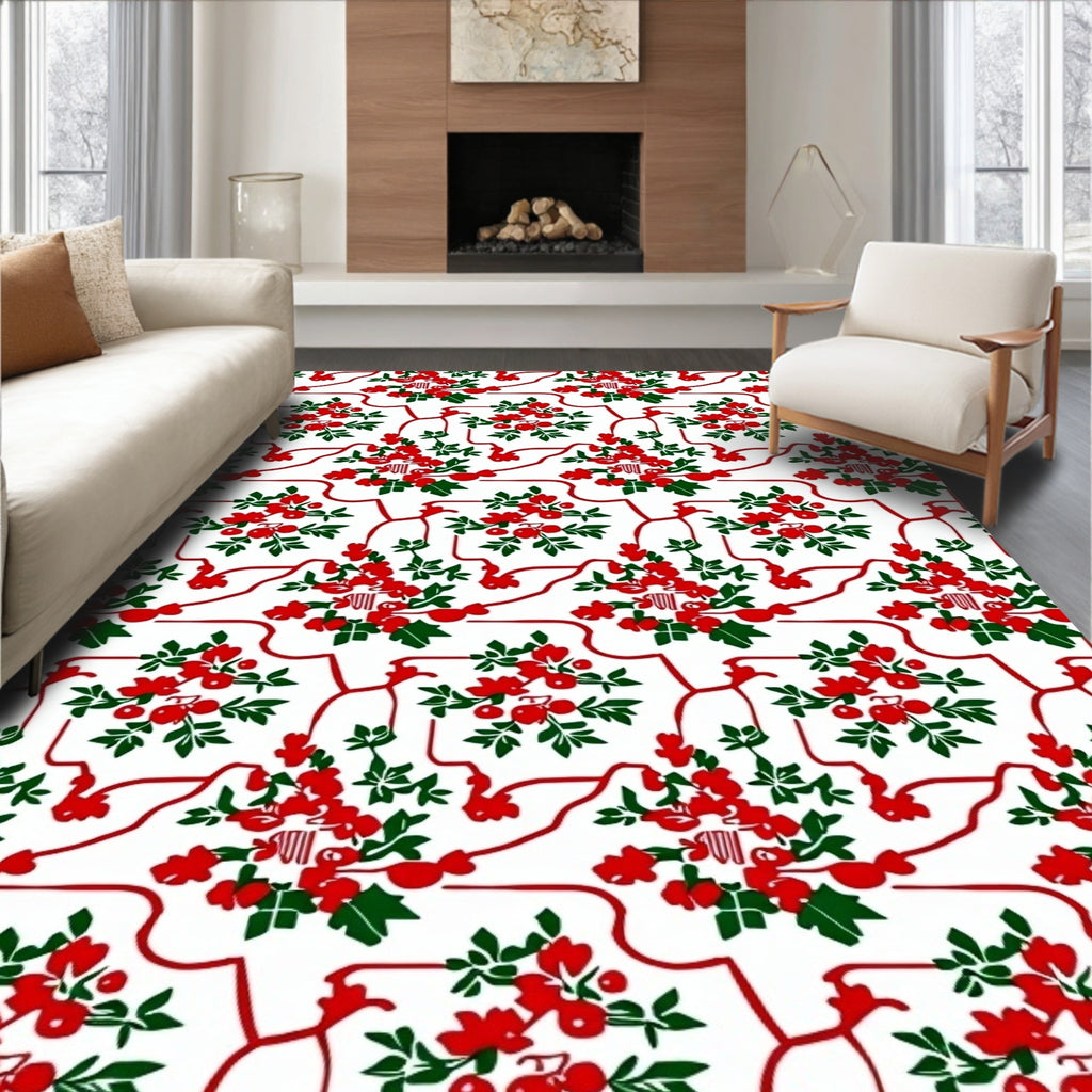 Crimson Berry Floral Vine Rug