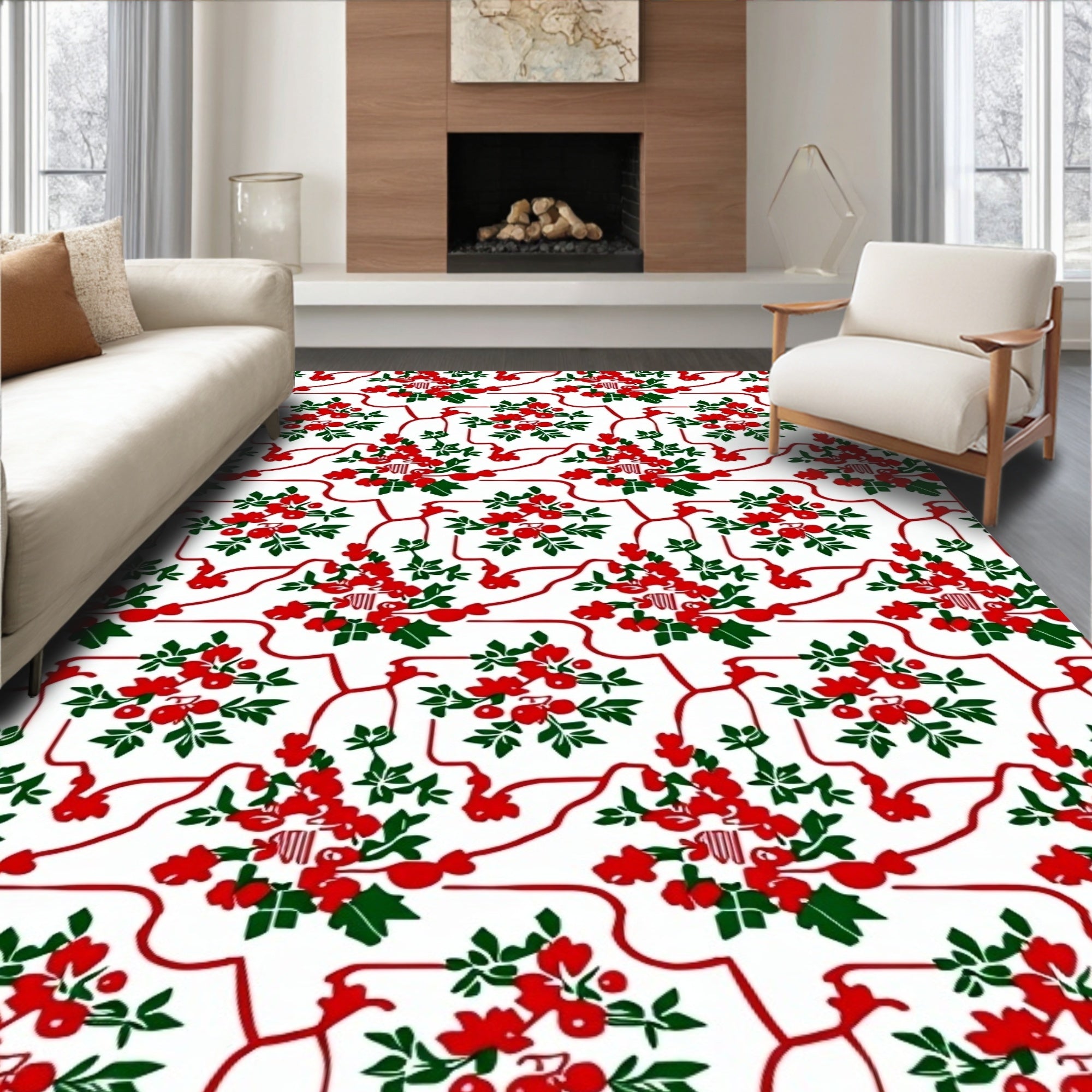 Crimson Berry Floral Vine Rug