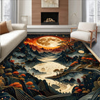 Mystical Moonlit Mountain River Landscape Rug