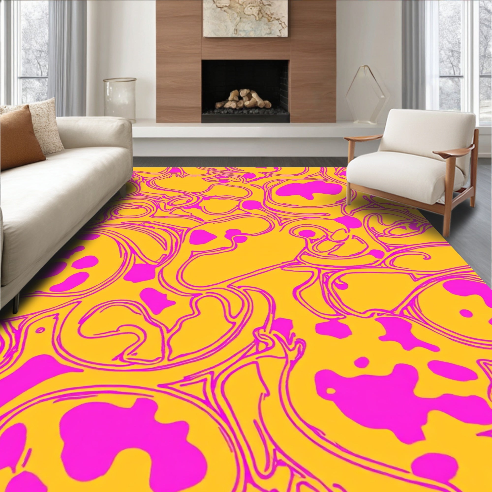 Bold Magenta Swirls Abstract Pattern Rug