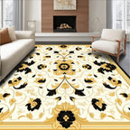 Elaborate Black and Gold Floral Design Rug