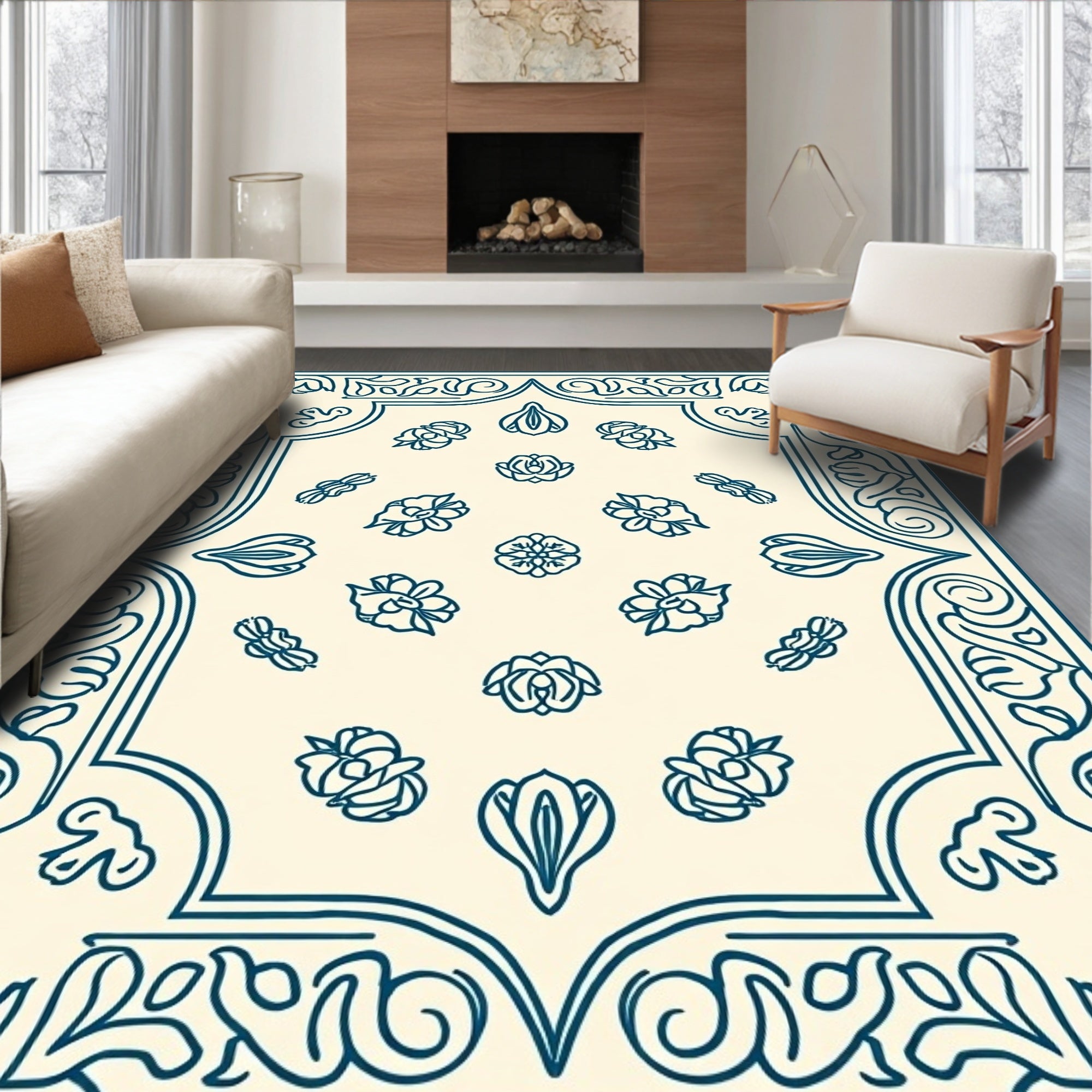 Ornate Floral All-Over Pattern Rug