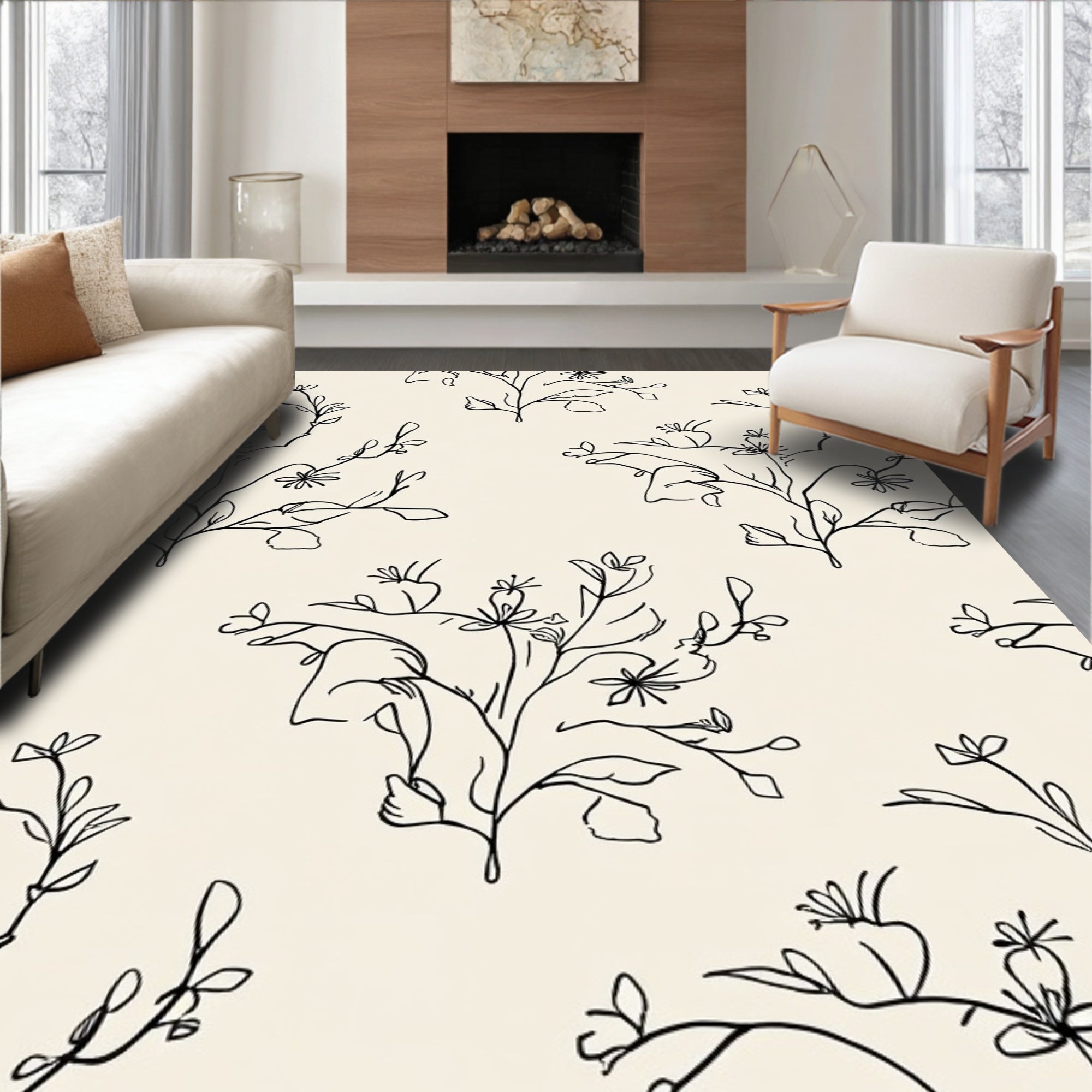 Simple Minimalist Floral Line Art Rug