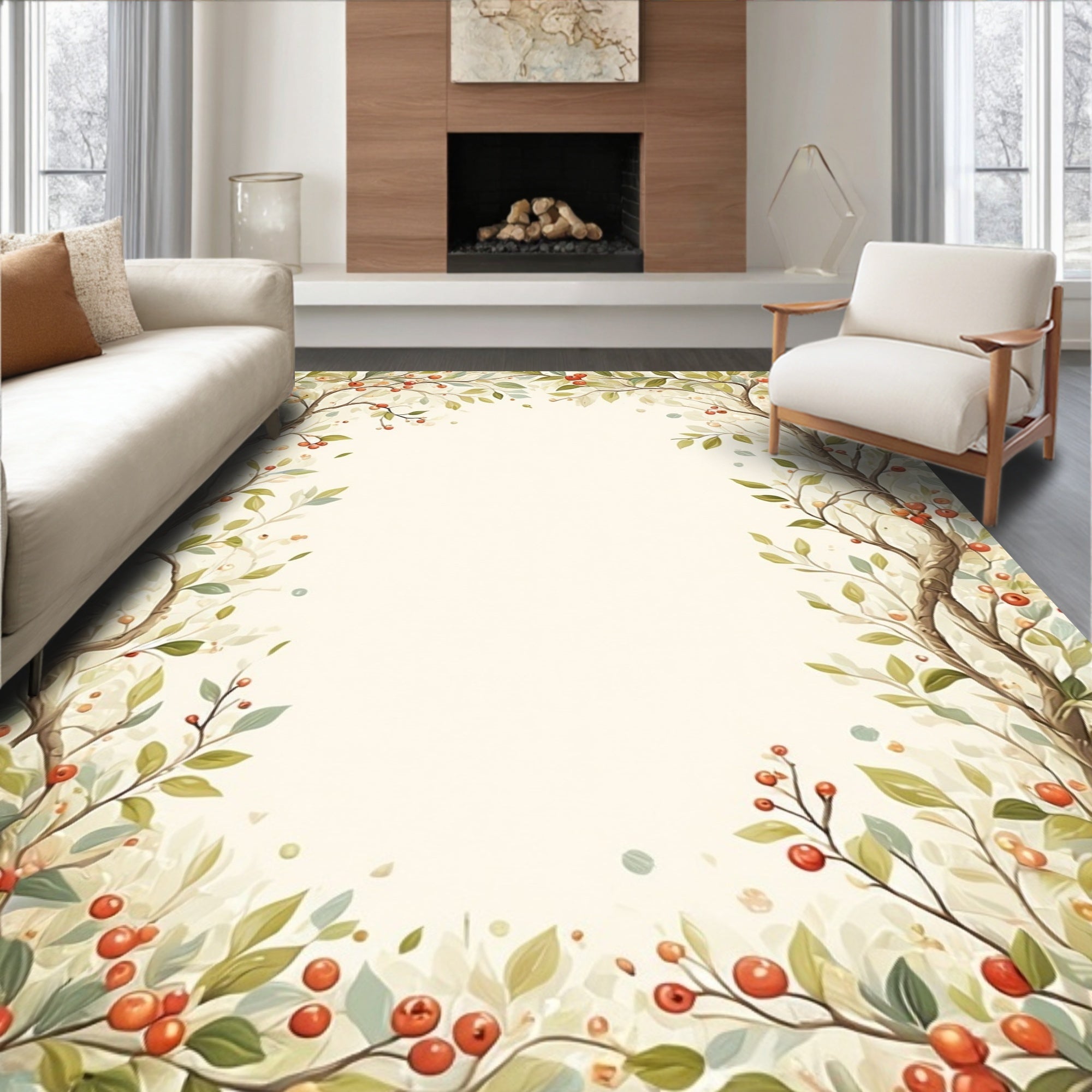Whimsical Spring Branches With Berries Rug
