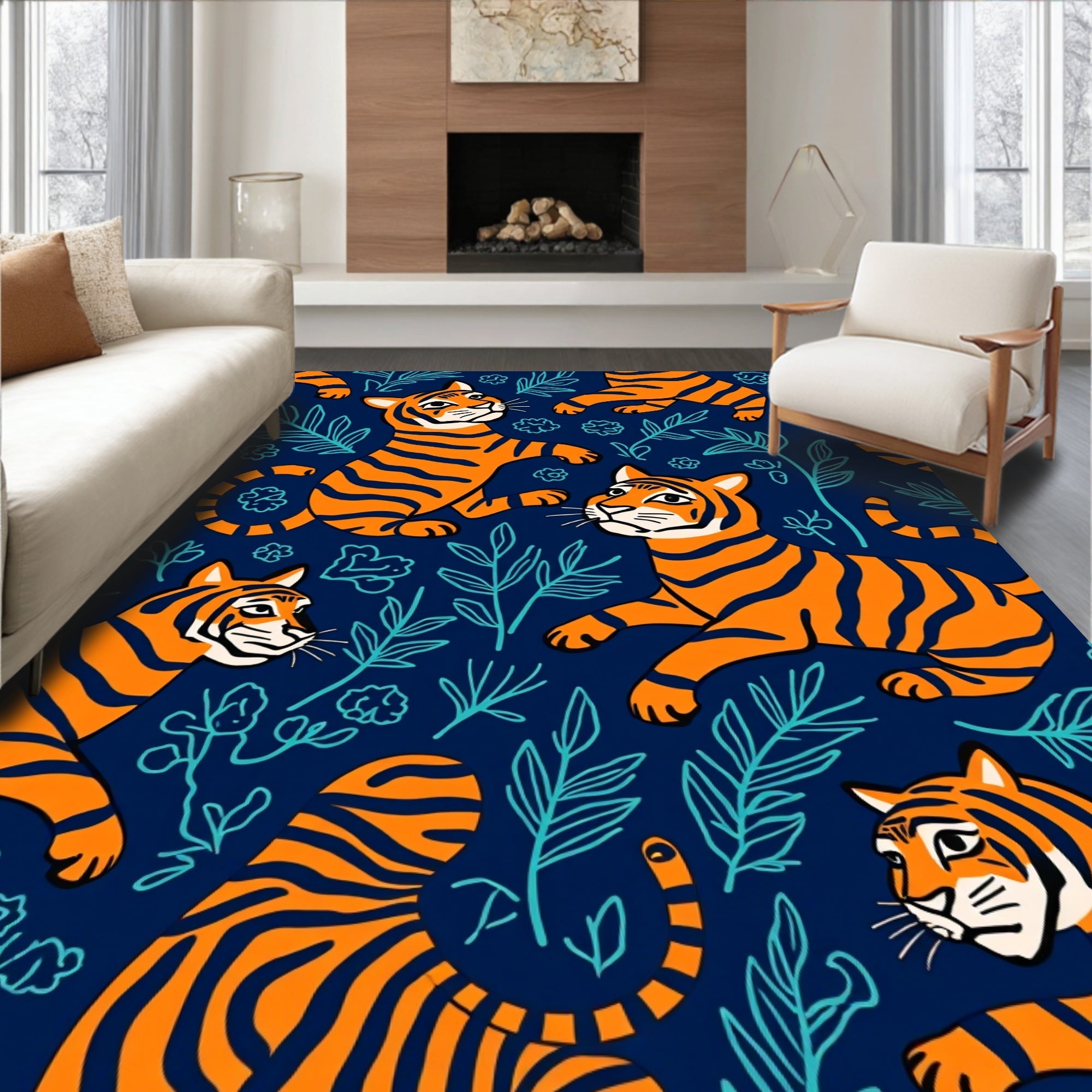 Vivid Tiger Floral Pattern Design Rug