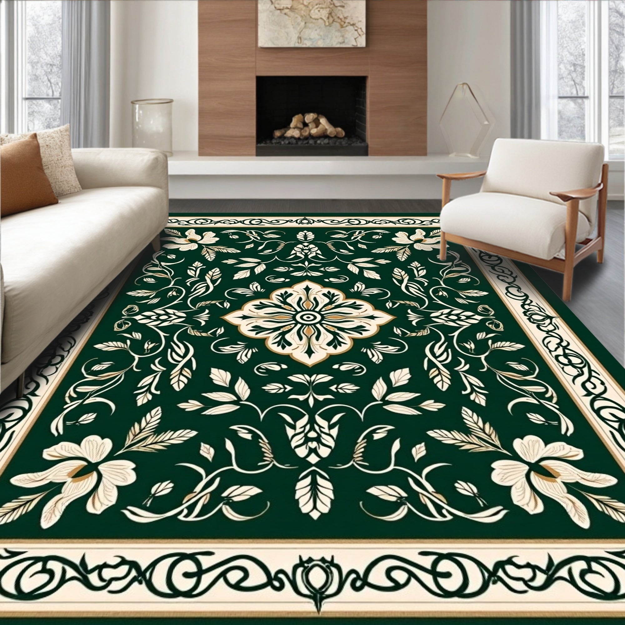 Ornate Floral Vines With Gold Accents Rug