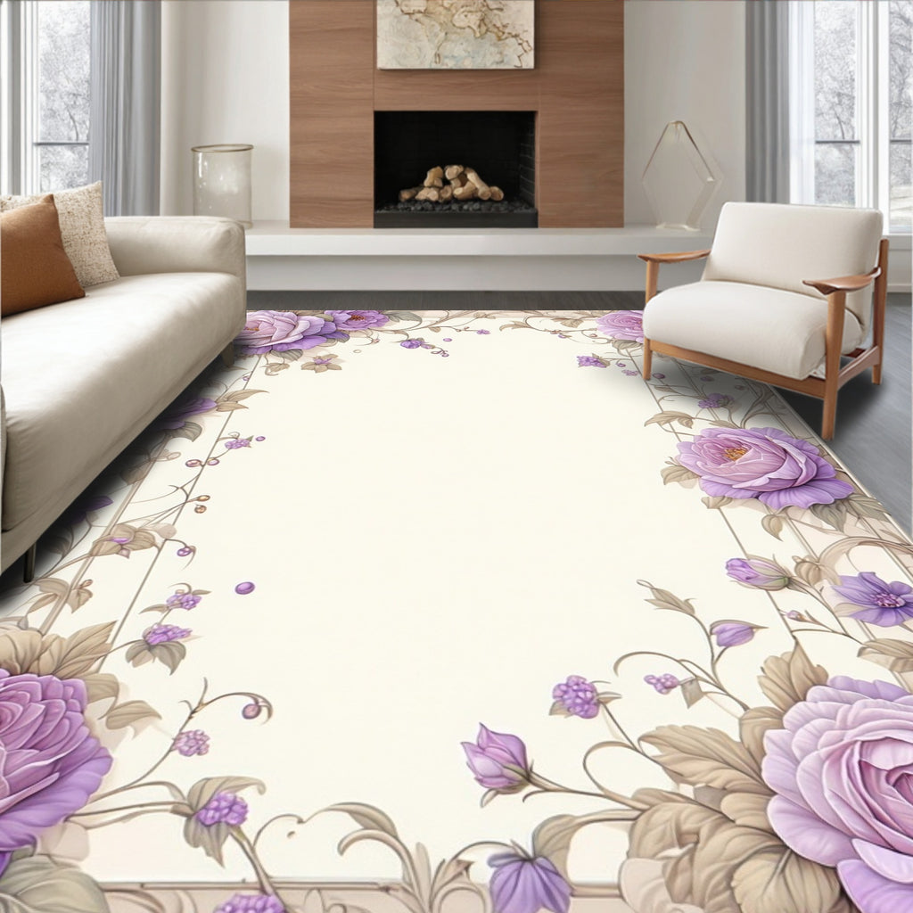 Pastel Floral Vine Scroll Rug