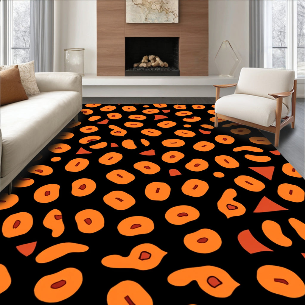 Bold Orange Black Abstract Pattern Rug