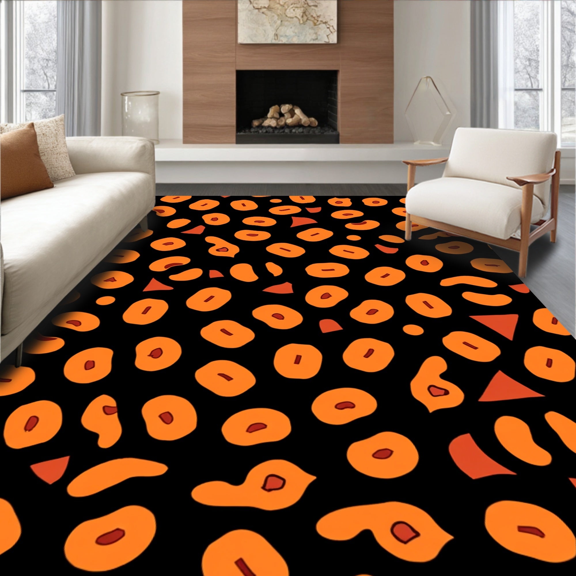 Bold Orange Black Abstract Pattern Rug