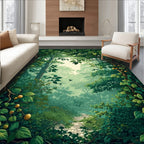 Lush Green Forest Path Design Rug