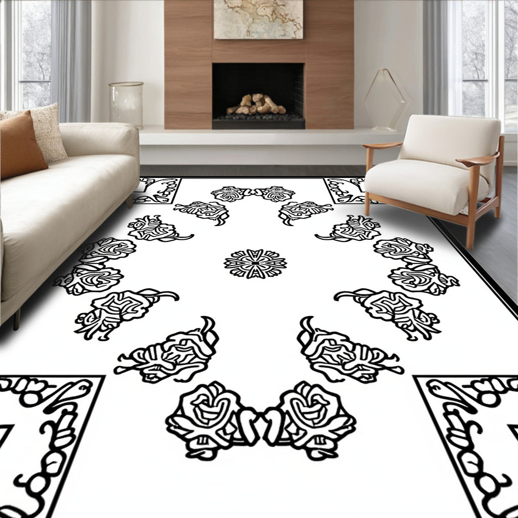 Vintage Floral Motif Frame Design Rug