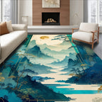 Misty Mountain Landscape With Moon Design Rug