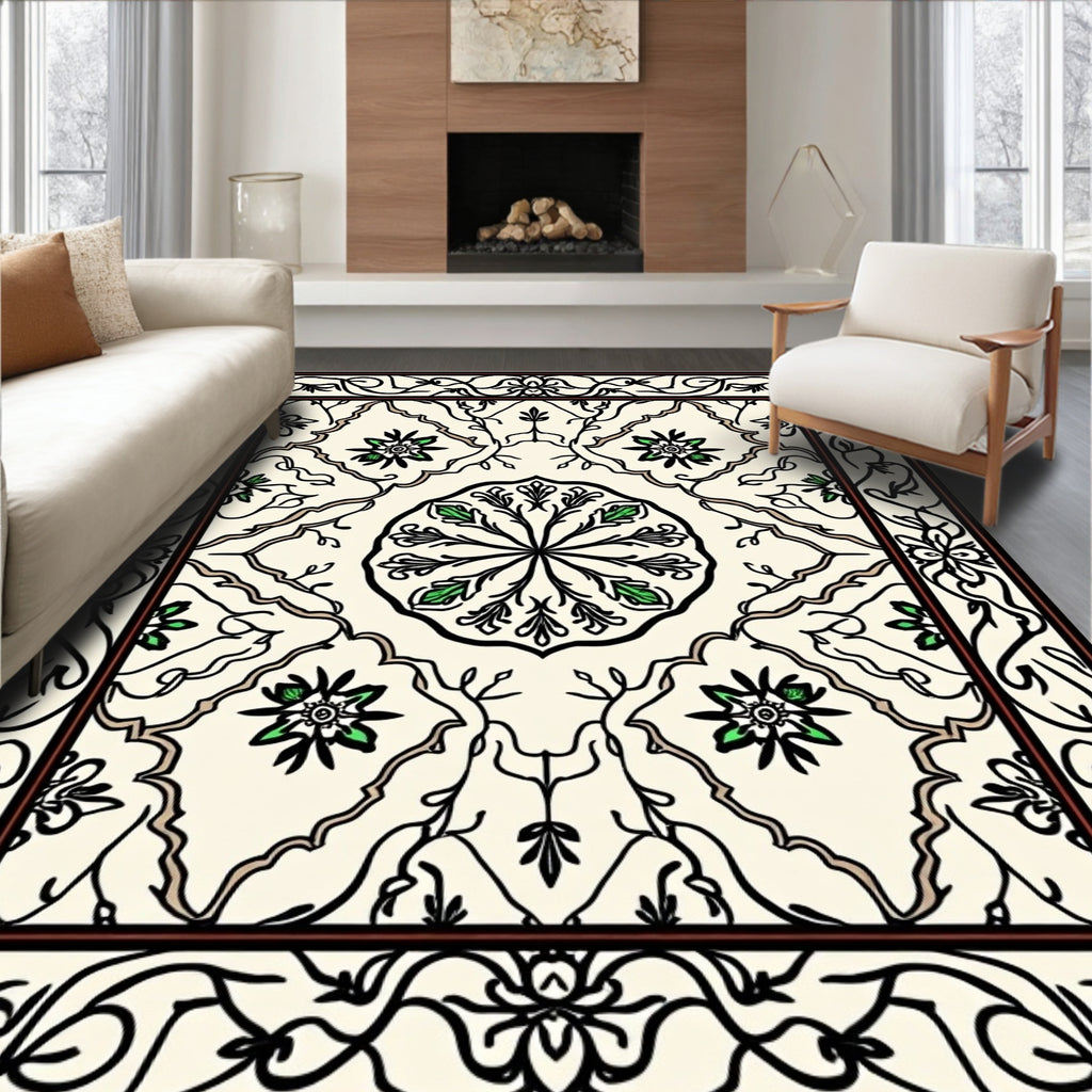Elegant Floral Vine Symmetrical Pattern Rug