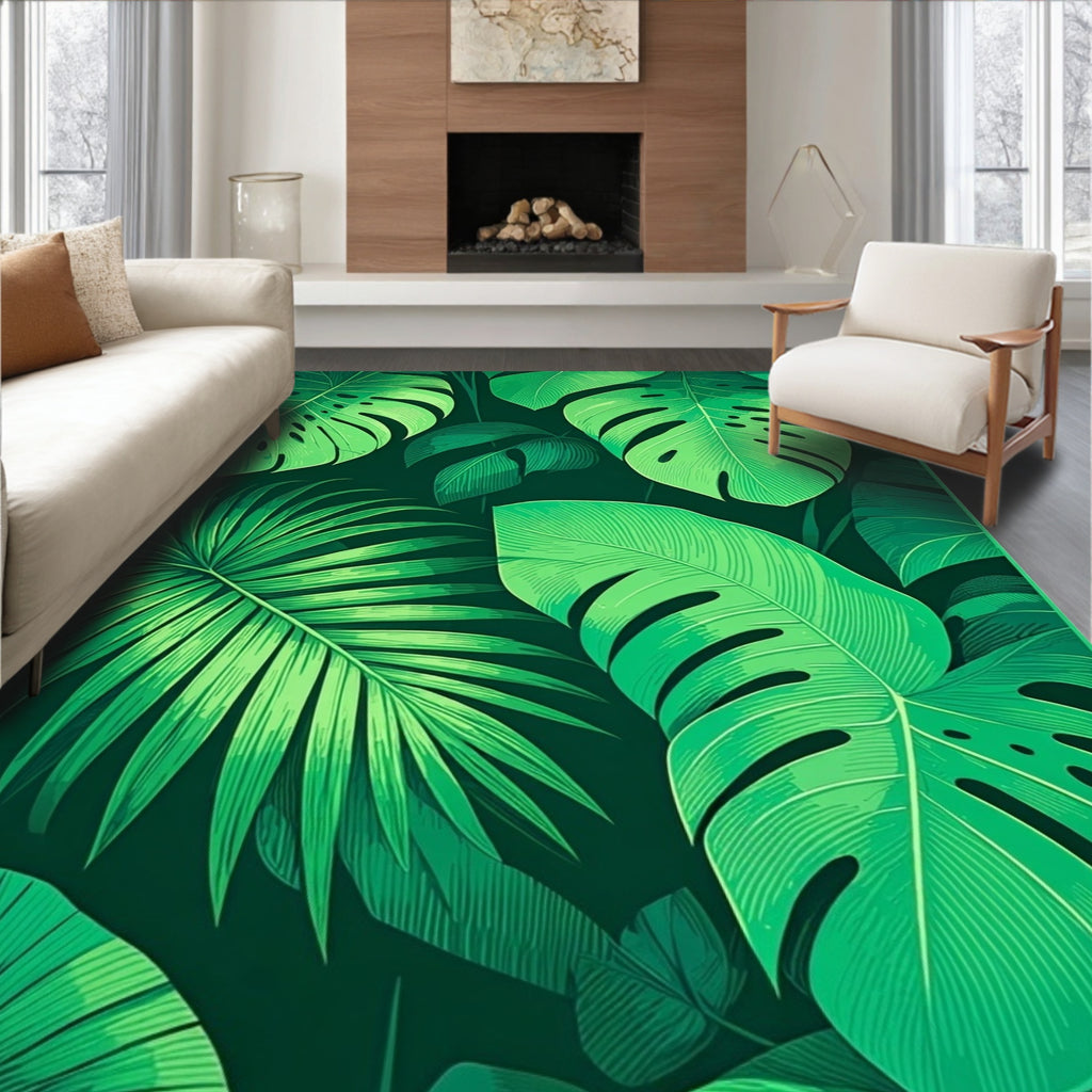 Lush Jungle Leaf Tropical Design Rug