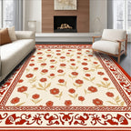 Red Floral Botanical Border Design Rug