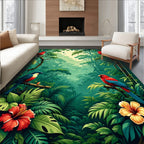 Lush Tropical Rainforest With Parrots Rug