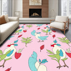 Pink Whimsical Rooster Floral Garden Rug