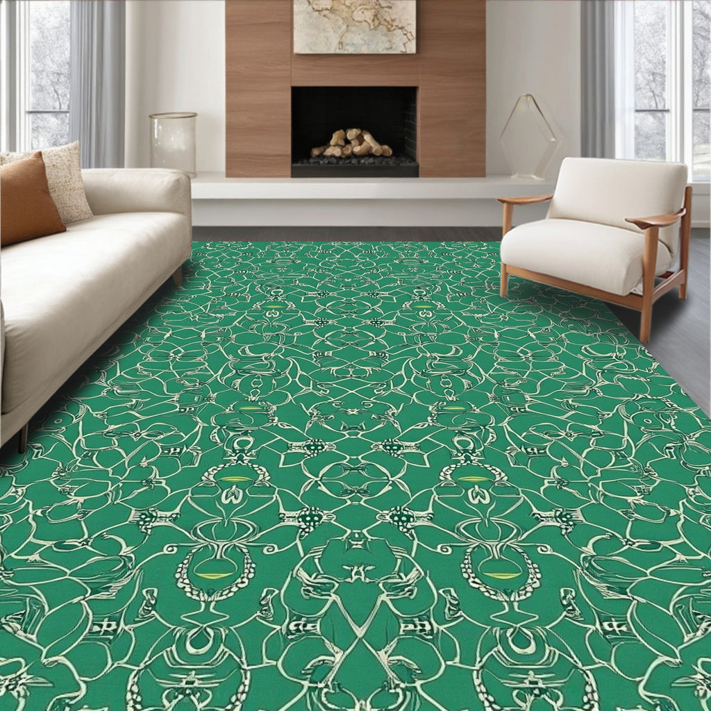Green Vintage Ornate Pattern Rug