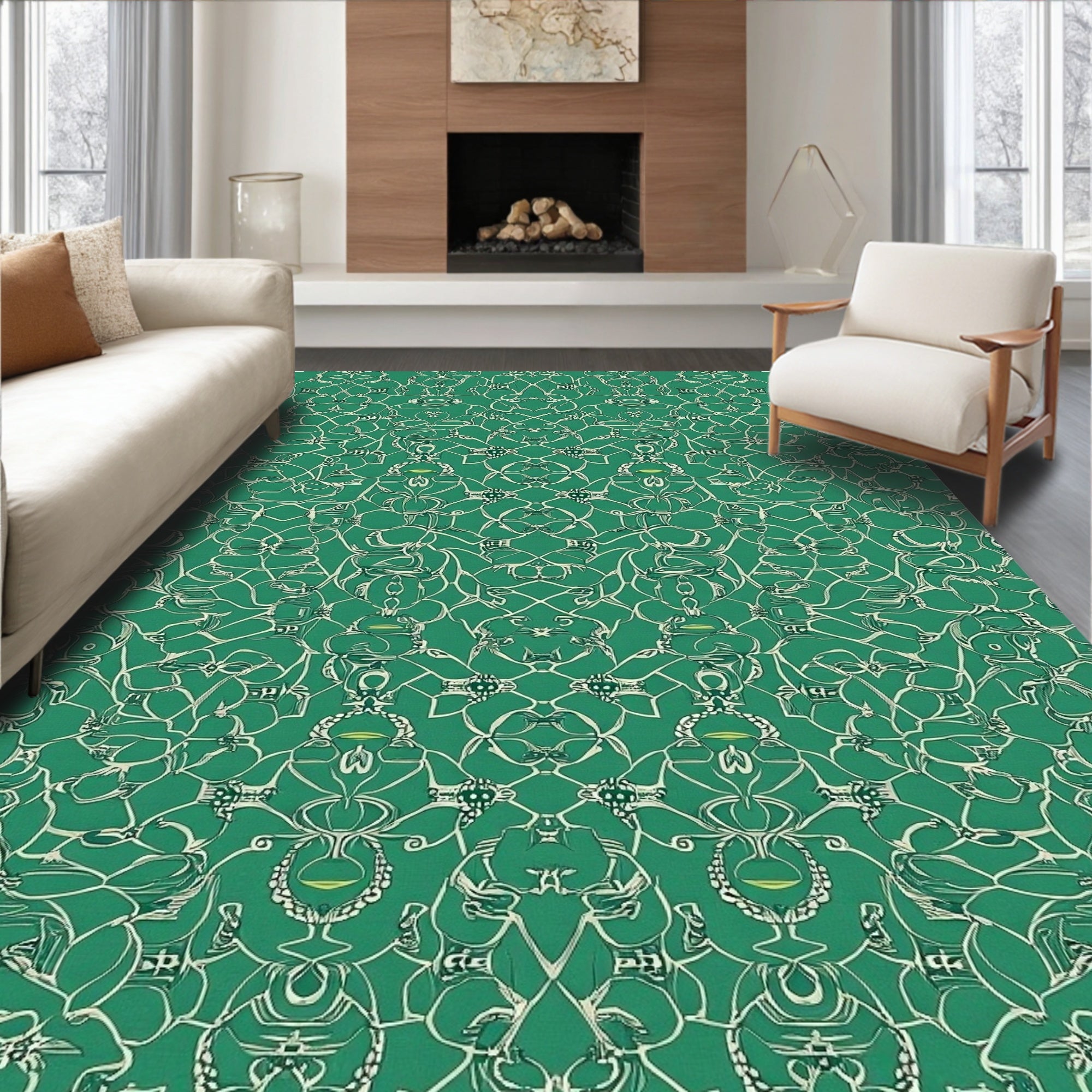 Green Vintage Ornate Pattern Rug
