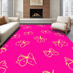 Bright Pink Butterfly Patterned Drawing Rug